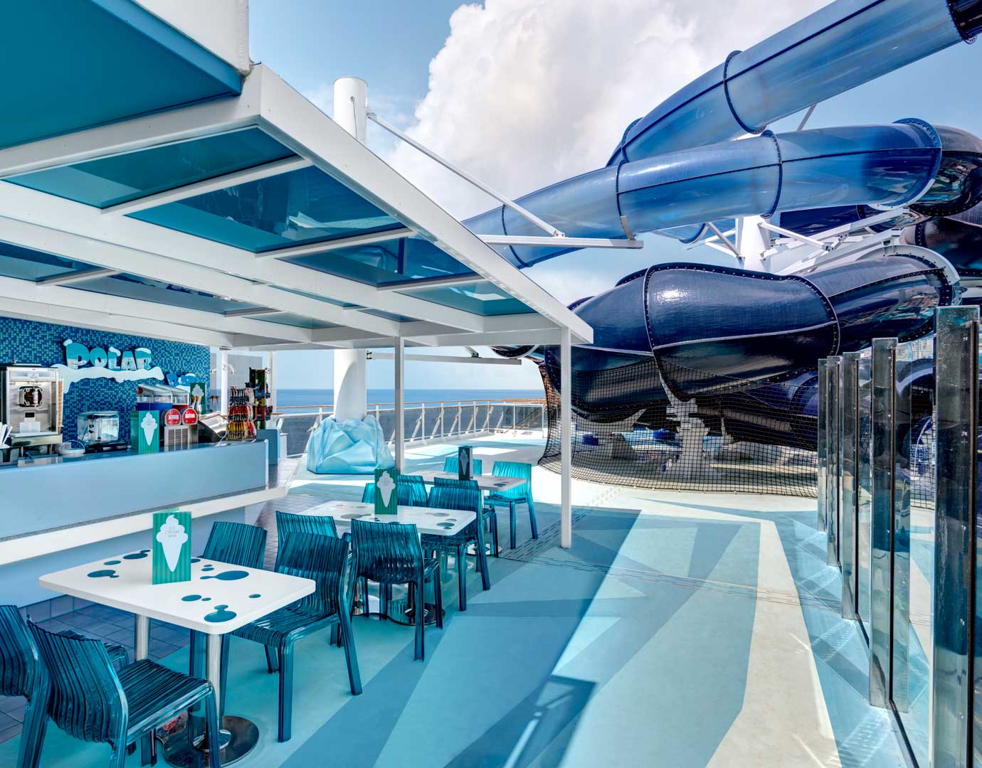 Outdoor ice cream bar and waterslide on an MSC cruise ship | MSC Cruises